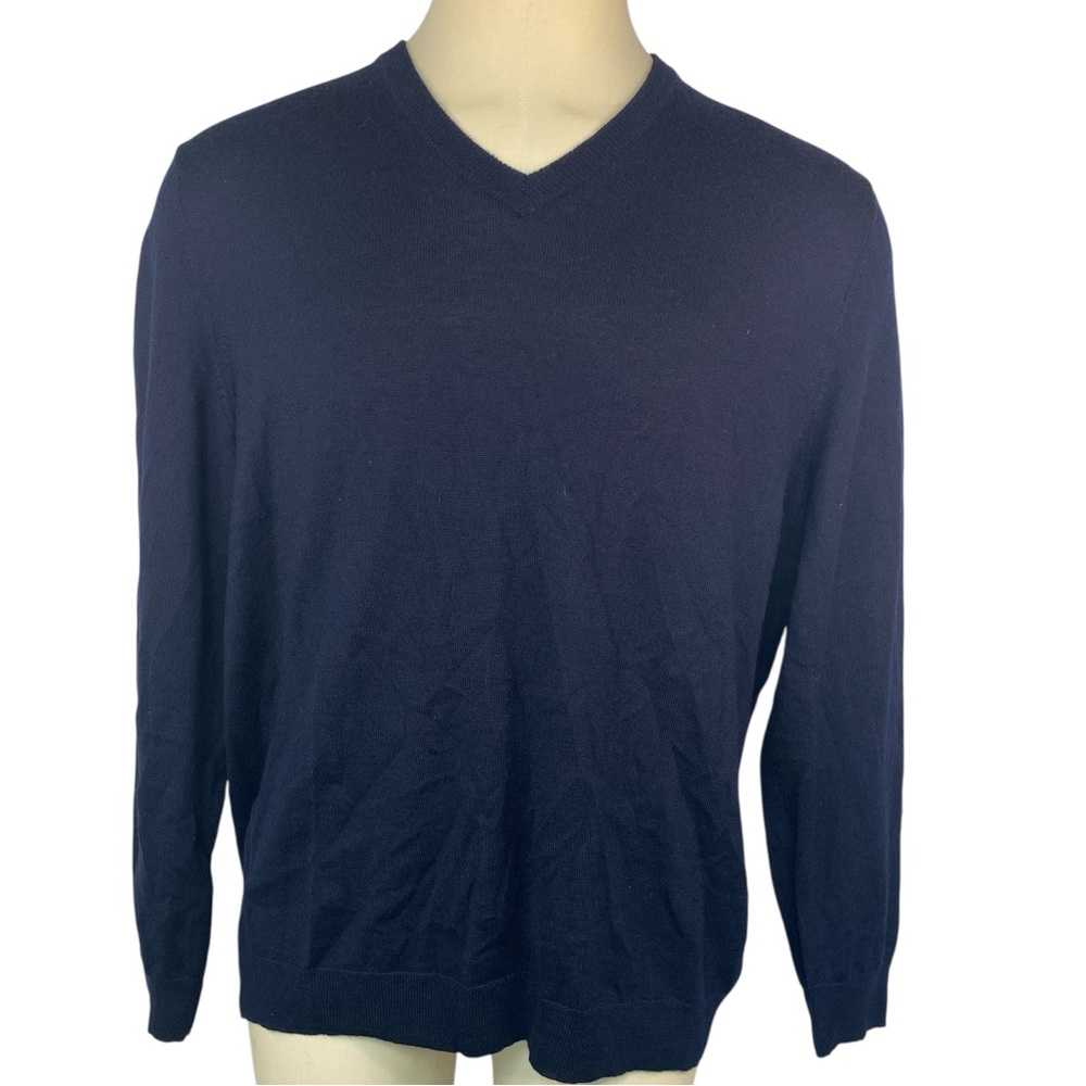 Club Room Navy Merino Wool Blend Long Sleeve V-Neck Sweater Men’s XXL